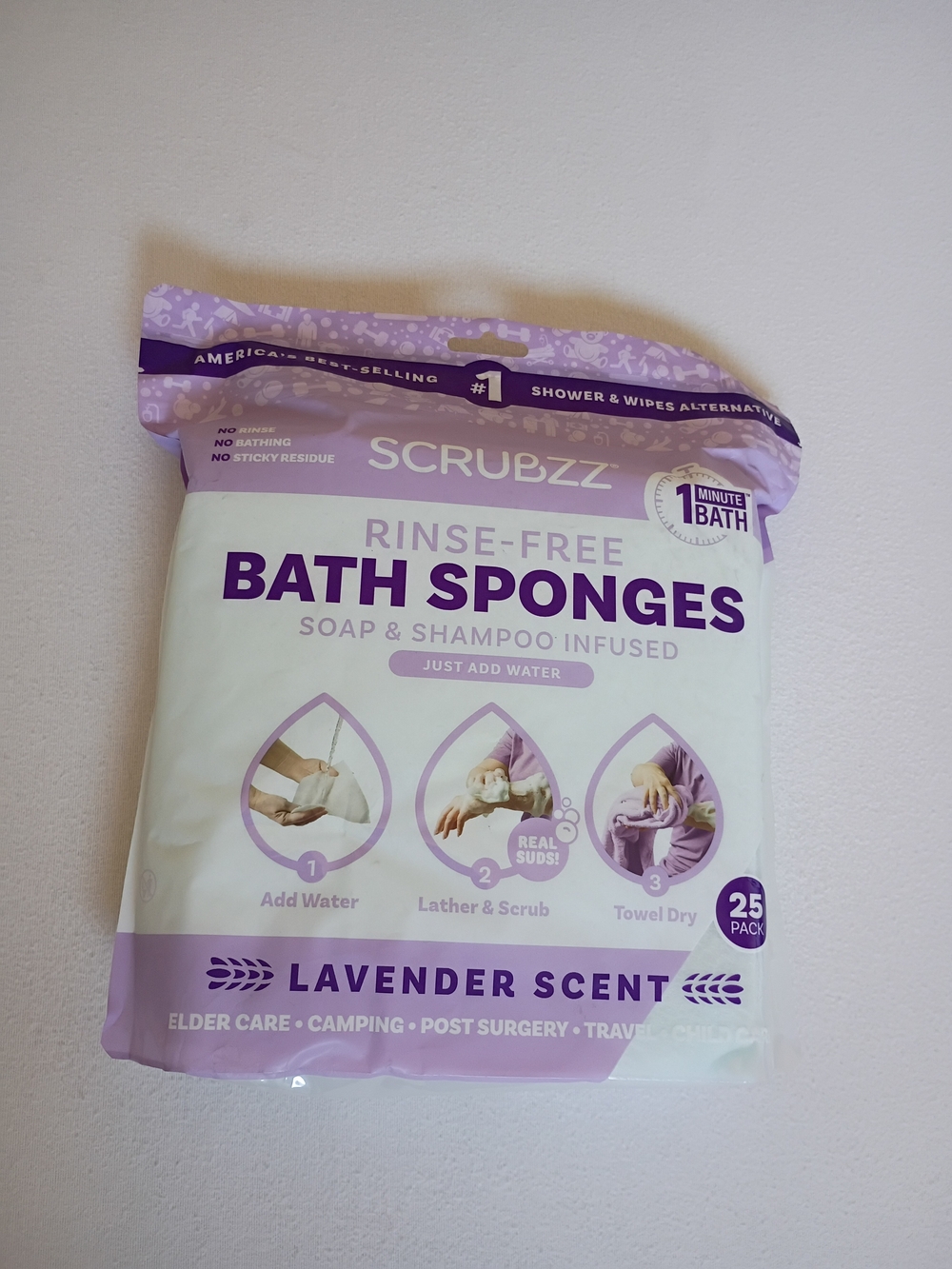 Scrubzz Disposable Rinse Free Bathing Wipes - 25 Count Lavender Scent Soap
